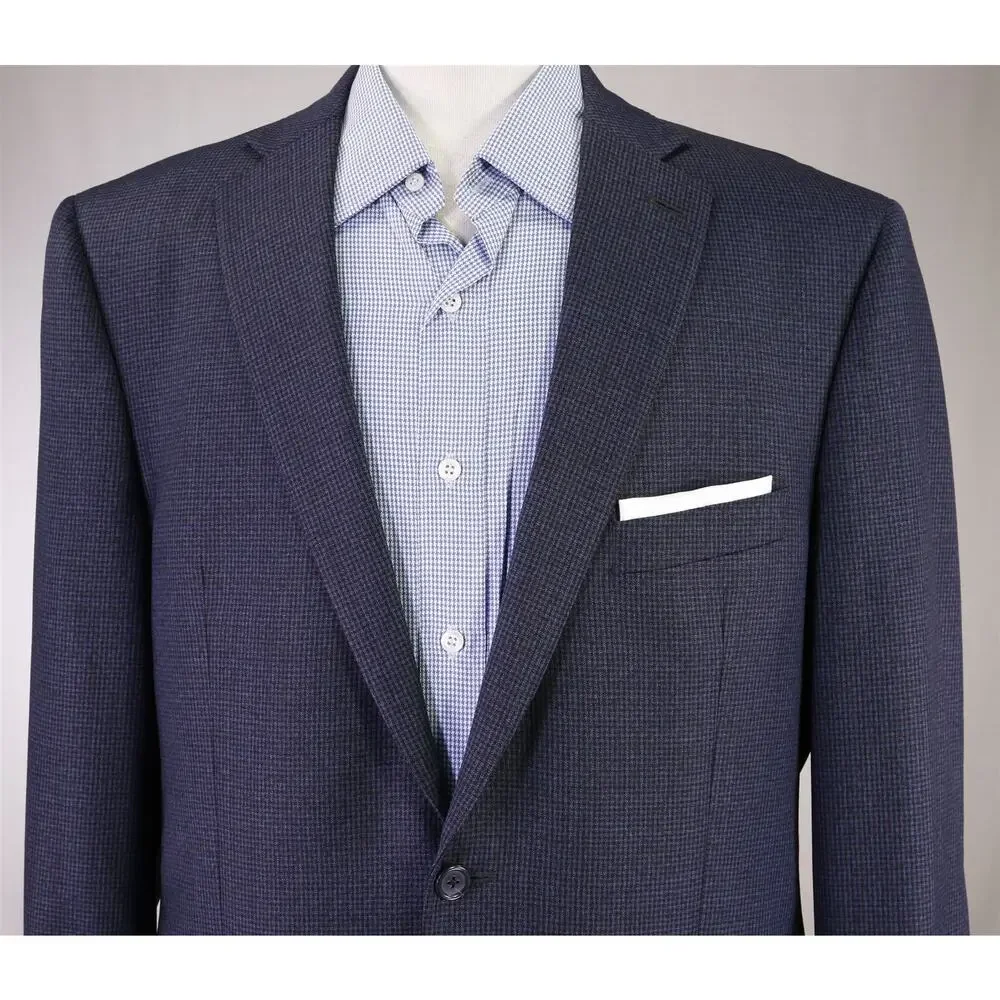 Peter Millar Navy Blue/Brown Check 2-Btn Wool Sportcoat Blazer 42L